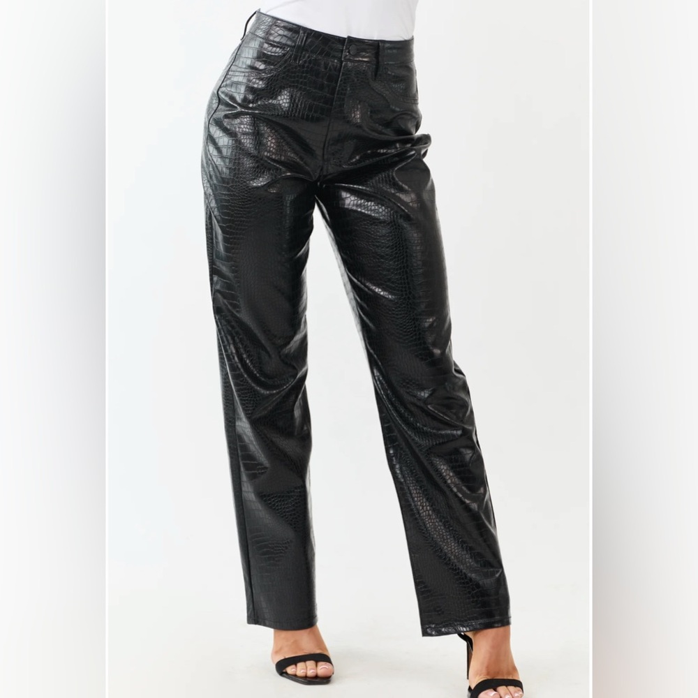 Cello Black Croc-Embossed Faux Leather Pants